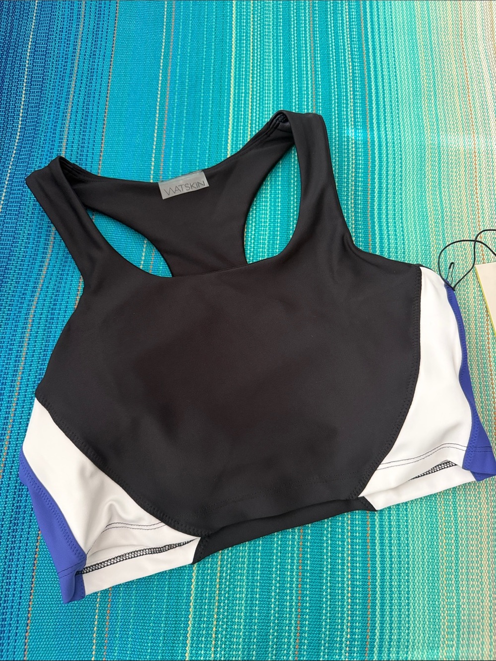 WATSKIN Vivi Bra in Blue Colorblock Racerback Sports Bra